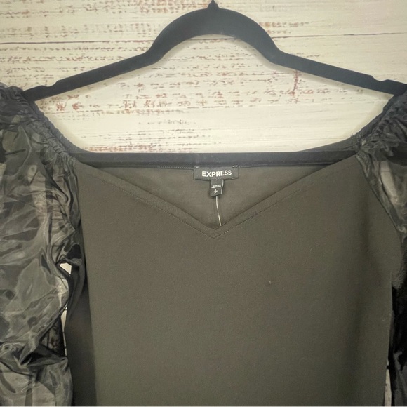 Express Black Blouse with Sheer Sleeves - Picture 2 of 7